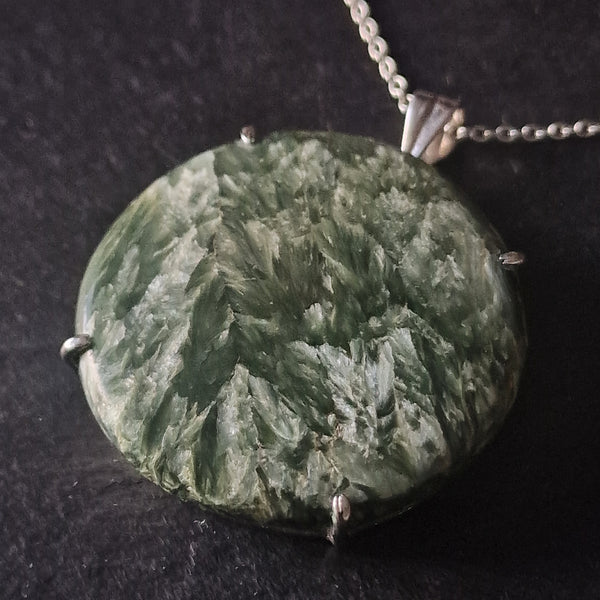 Stunning Statement Piece Green Seraphinite Silver Sterling 925 Pendant