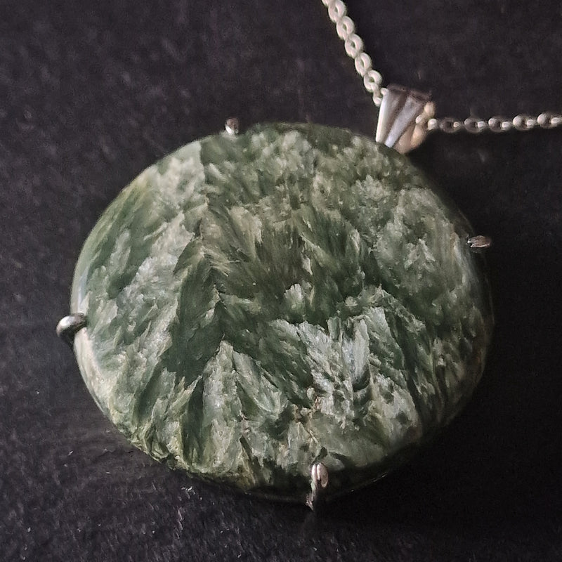 Stunning Statement Piece Green Seraphinite Silver Sterling 925 Pendant