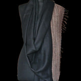 Black Yak Wool Shawl – Fine Weave, Brown Raw Border, Timeless Craft - Baga Ethnik Living Default Title Accessories:Scarves & Wraps
