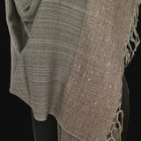 Soft Sage Green Yak Wool Stole – Woven by Hand, Edged in Raw Wool
