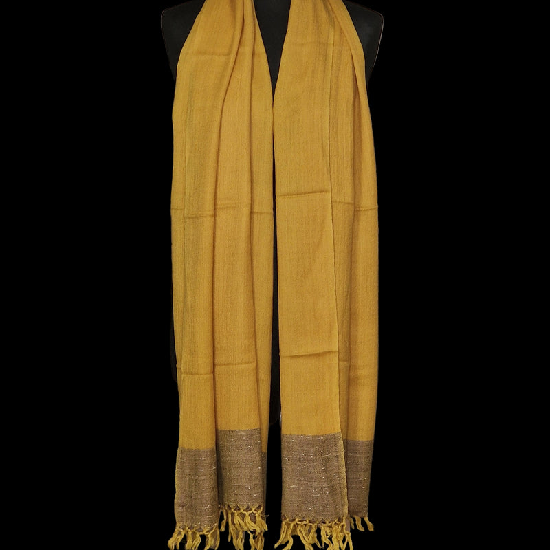Yellow Yak Wool Shawl – Warm Hue, Brown Raw Weave, Handcrafted Elegance - Baga Ethnik Living Default Title Accessories:Scarves & Wraps