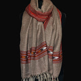 Mink Brown Yak Wool Stole – Colourful Kullu Border & Tassel Fringe