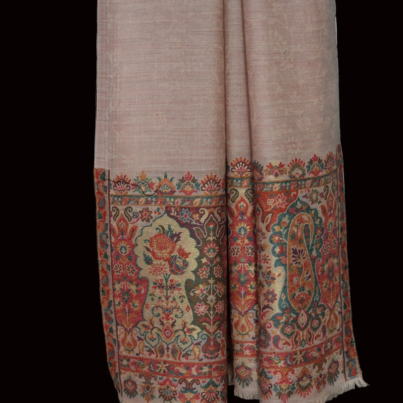 Border Zari Kani Style Weave Pure Wool Palla Shawl – Light Pink