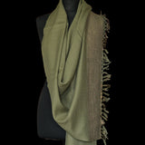 Sage Green Yak Wool Shawl – Handspun Fine Wool, Brown Raw Borders, Artisan Crafted - Baga Ethnik Living Default Title Accessories:Scarves & Wraps