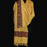 Vibrant Yellow Tibetan Angora Stole – Kullu Border Tassel Wrap