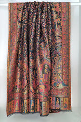 Zari Kani Pashmina Blend Wool Shawl Black - Floral Womens Shawl