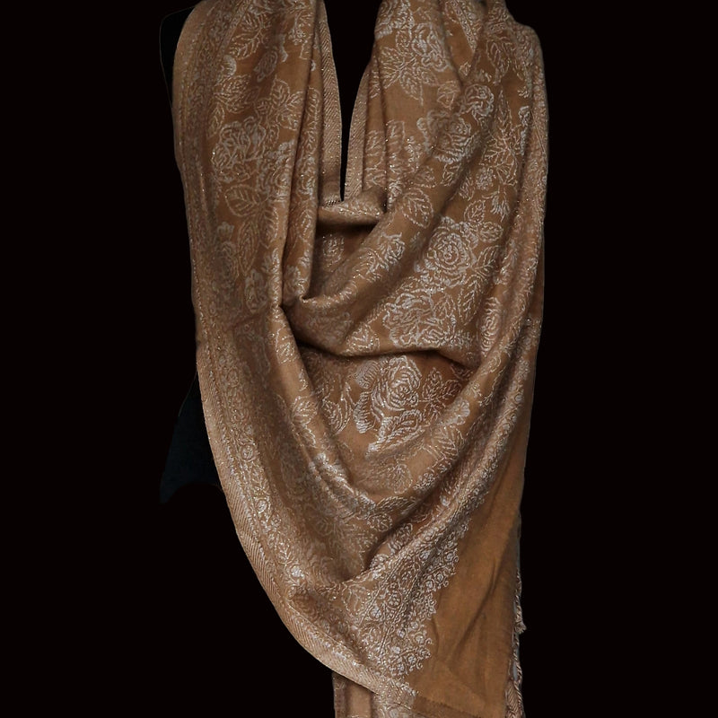 Pale Orange Pure Wool Stole – Silver Zari Woven Style
