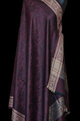 Pure Wool Self-Striped Shawl with Border Design – Warm, Soft & Elegant in deep maroon