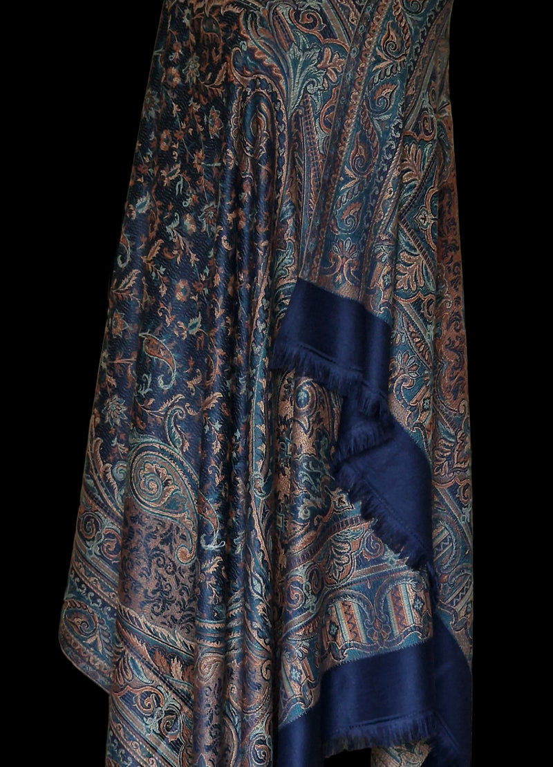Royal Jamawar Mens Shawl – Navy Blue, Kani Style