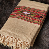 Gaia Beige Tibetan Angora Stole – Kullu Border Tassel Wrap