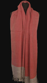 Coral Red Yak Wool Stole – Woven by Hand, Edged in Raw Wool