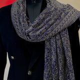 Men’s Deep Blue Pure Wool Stole – Silver Zari Shawl