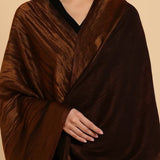 Twilight Collection Fine Wool Shawl – Coffee & Gold Metallic Weave