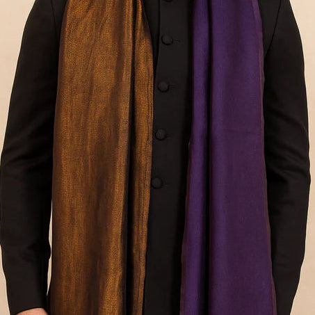 Twilight Collection Shawl – Purple & Gold Radiance, Handwoven Splendor