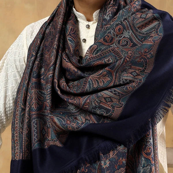 Royal Jamawar Mens Shawl – Navy Blue, Kani Style