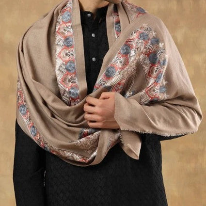 Wool Shawl with Intricate Aari-Style Border Embroidery - Toosh