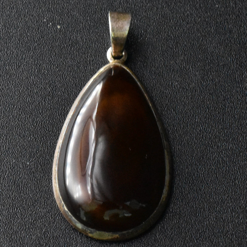 Eye Catching Deep Brown Teardrop Agate Silver Sterling 925 Pendant - Baga Ethnik Living