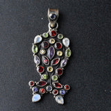 Faceted Multi-stone Himalayan Sterling Silver 925 Pendant - Baga Ethnik Living