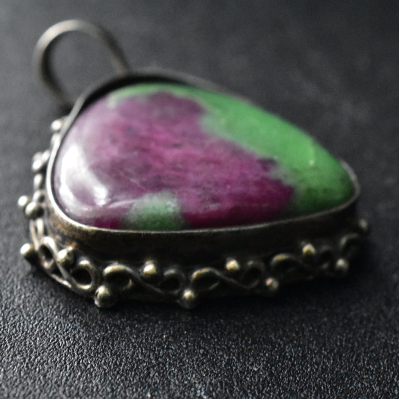 Ruby Zoisite Silver Handmade Pendant - Baga Ethnik Living