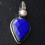 Statement Piece Faceted Lapis Lazuli and Pearl Sterling Silver 925 Pendant - Baga Ethnik Living