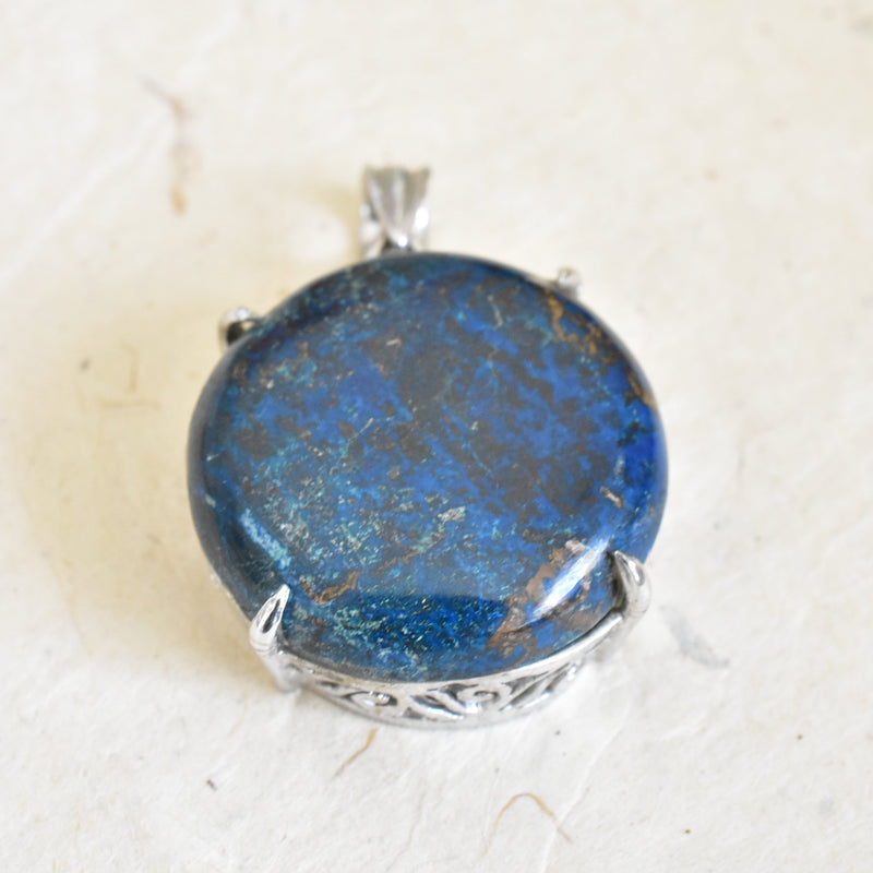 Gorgeous Deep Blue Chrysocolla Silver Sterling Pendant - Baga Ethnik Living