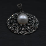 Pearl In Marcasite 925 Sterling Silver Pendant - Baga Ethnik Living