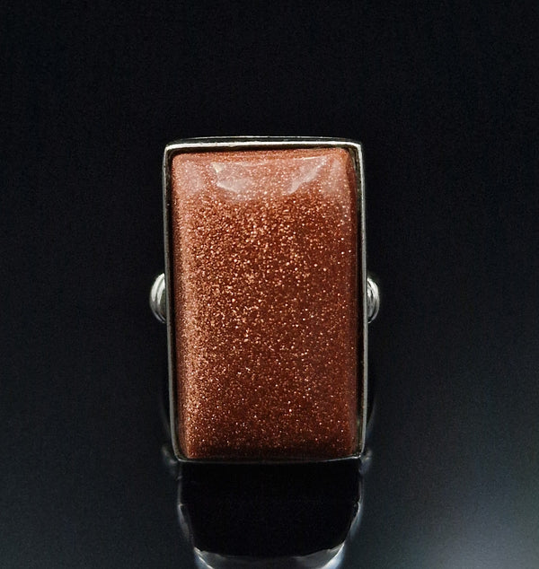 Luxurious Delicate Sandstone Goldstone 925 Silver Sterling Ring - Baga Ethnik Living
