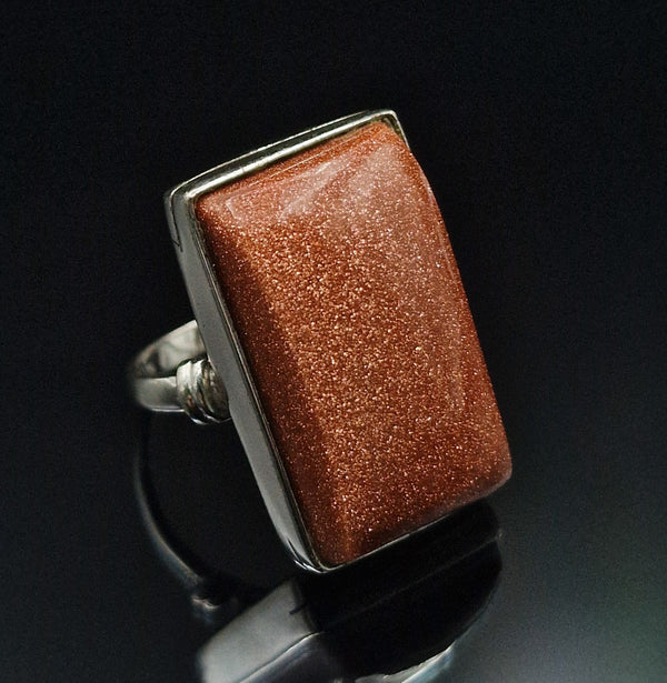 Luxurious Delicate Sandstone Goldstone 925 Silver Sterling Ring - Baga Ethnik Living