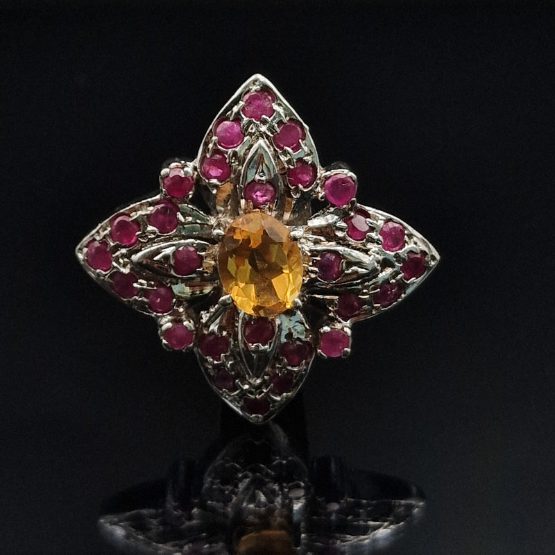 Grandeur Ruby and Citrine Sterling Silver Ring - Baga Ethnik Living