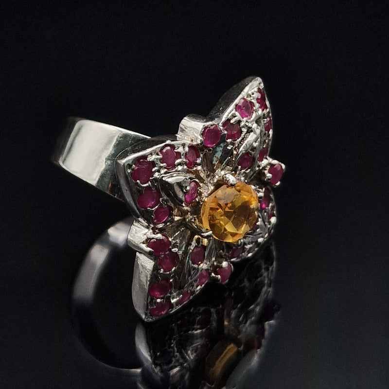 Grandeur Ruby and Citrine Sterling Silver Ring - Baga Ethnik Living