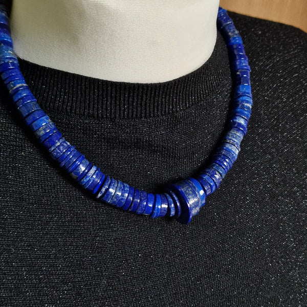 Vintage Afghan Lapis Lazuli Handmade Disc Shaped Necklace - Baga Ethnik Living