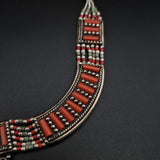 Detailed Coral and Turquoise Cabochon Himalayan Silver Necklace - Baga Ethnik Living