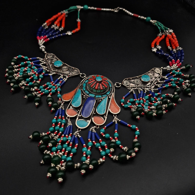 Tibetan Tribal Statement Necklace Jewellery Semi Precious Great Gift Idea - Baga Ethnik Living