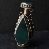 Mid-Century Tibetan Green Onyx Sterling Silver Snuff Bottle
