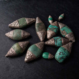 Old Tibetan Turquoise & Silver Bead Strand – Mixed Green & Blue Himalayan Turquoise