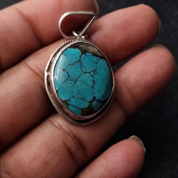 Charming Vintage Turquoise Silver Sterling Pendant - Baga Ethnik Living