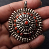 Stunning Handmade Coral Gau Amulet Silver Pendant - Baga Ethnik Living