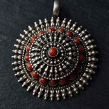 Stunning Handmade Coral Gau Amulet Silver Pendant - Baga Ethnik Living