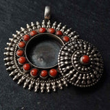 Stunning Handmade Coral Gau Amulet Silver Pendant - Baga Ethnik Living