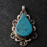 Vintage Style Turquoise Pendant Silver Sterling Pendant - Baga Ethnik Living