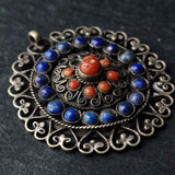 Remarkable Handmade Coral and Lapis Silver Sterling 925 Pendant - Baga Ethnik Living