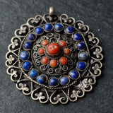 Remarkable Handmade Coral and Lapis Silver Sterling 925 Pendant - Baga Ethnik Living