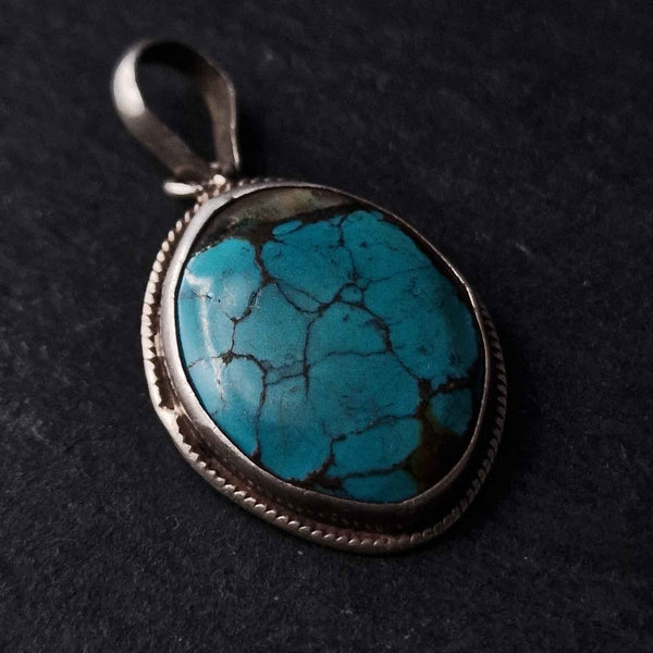 Charming Vintage Turquoise Silver Sterling Pendant - Baga Ethnik Living
