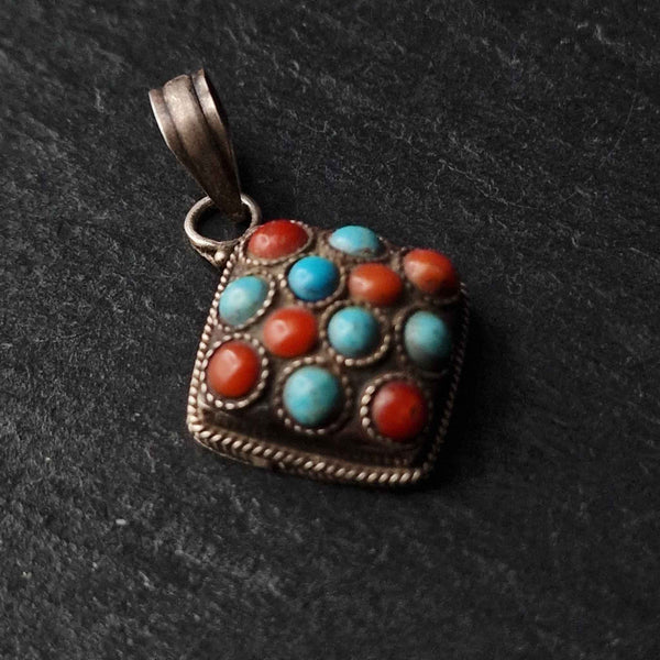 Authentic Handmade Turquoise and Coral Pendant - Baga Ethnik Living