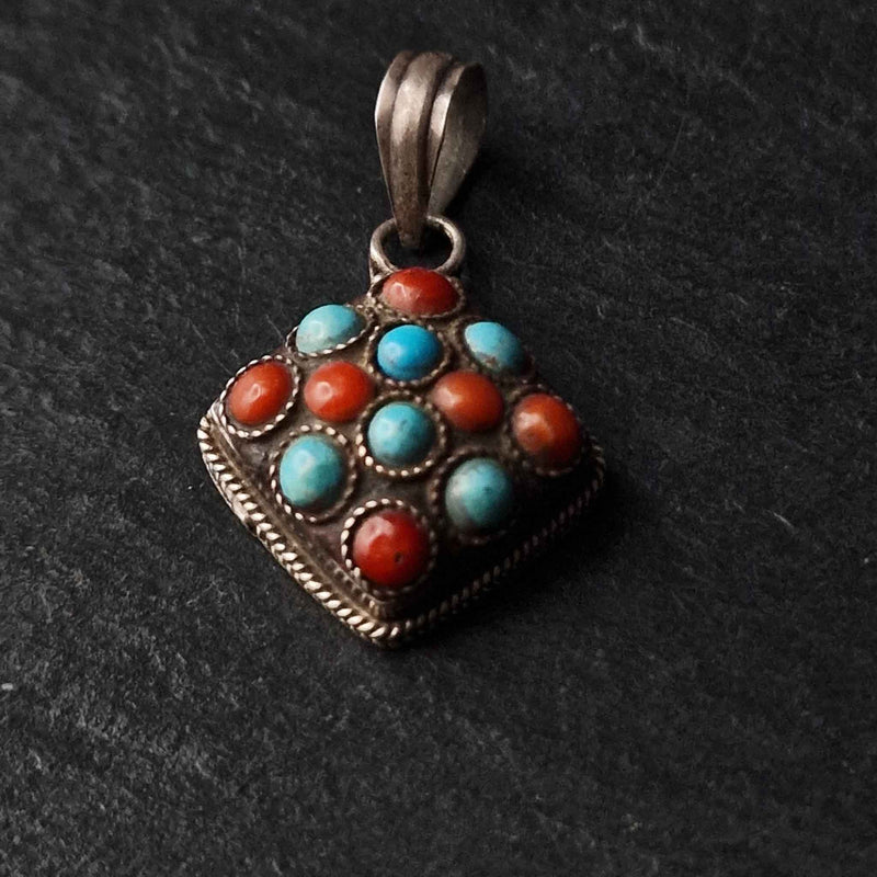 Authentic Handmade Turquoise and Coral Pendant - Baga Ethnik Living