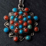Turquoise and Coral Silver Sterling 925 Pendant - Baga Ethnik Living
