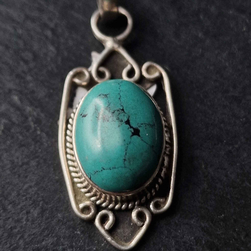 Turquoise and Silver Pendant - Baga Ethnik Living