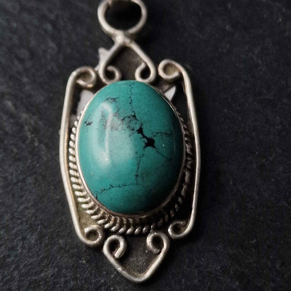 Turquoise and Silver Pendant - Baga Ethnik Living