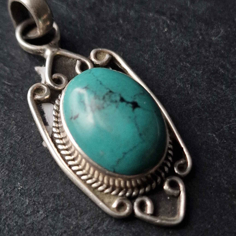 Turquoise and Silver Pendant - Baga Ethnik Living