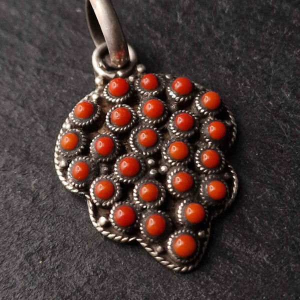 Handcrafted Himalayan Cabochon Coral Silver Sterling 925 Pendant - Baga Ethnik Living